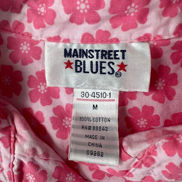 Vintage Mainstreet Blues Pink Floral Short Sleeve Button-Up Shirt 100% Cotton - Picture 4 of 6